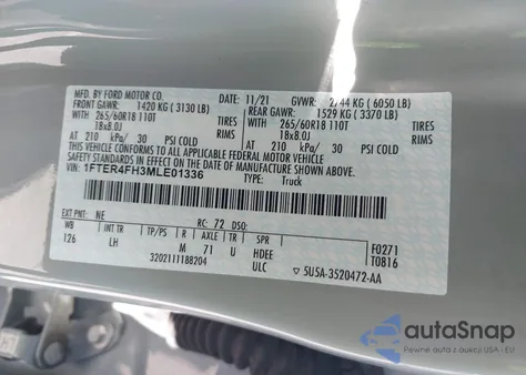 2021 Ford Ranger Xl z USA, uszkodzony, nr VIN 1FTER4FH3MLE01336